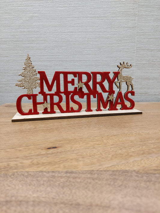 Wooden Merry Christmas Red