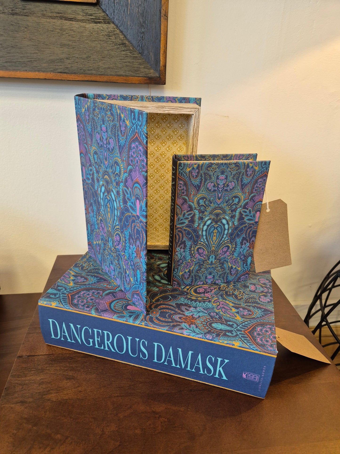 Set Of 3 Damask Decorative Book Boxes