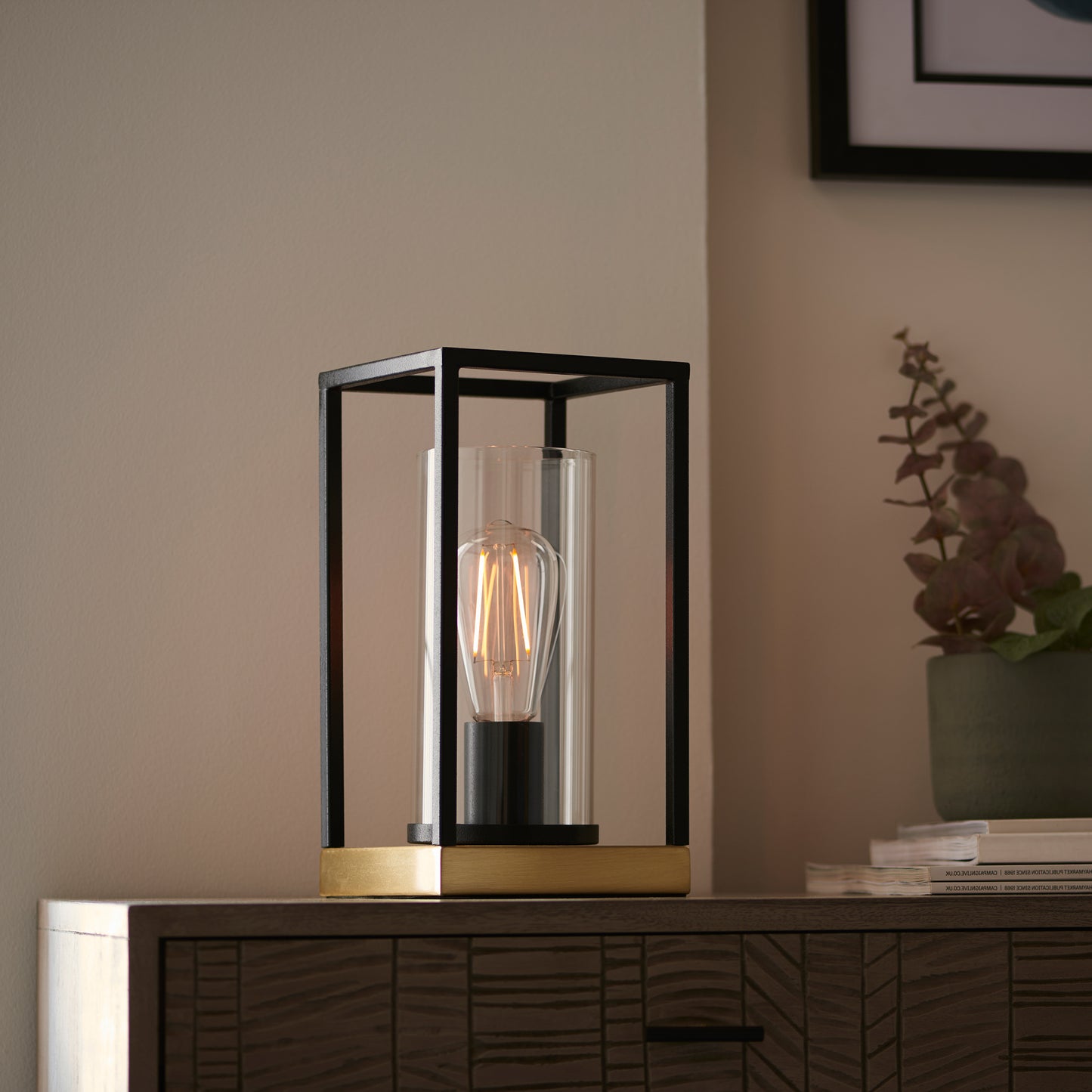 Caleb Table Lamp Sand Black and Satin Brass