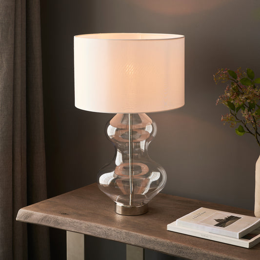 Kelda Shaped Table Lamp Satin Brass Vintage White