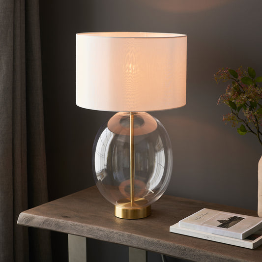 Kelda Oval Table Lamp Satin Brass Vintage White