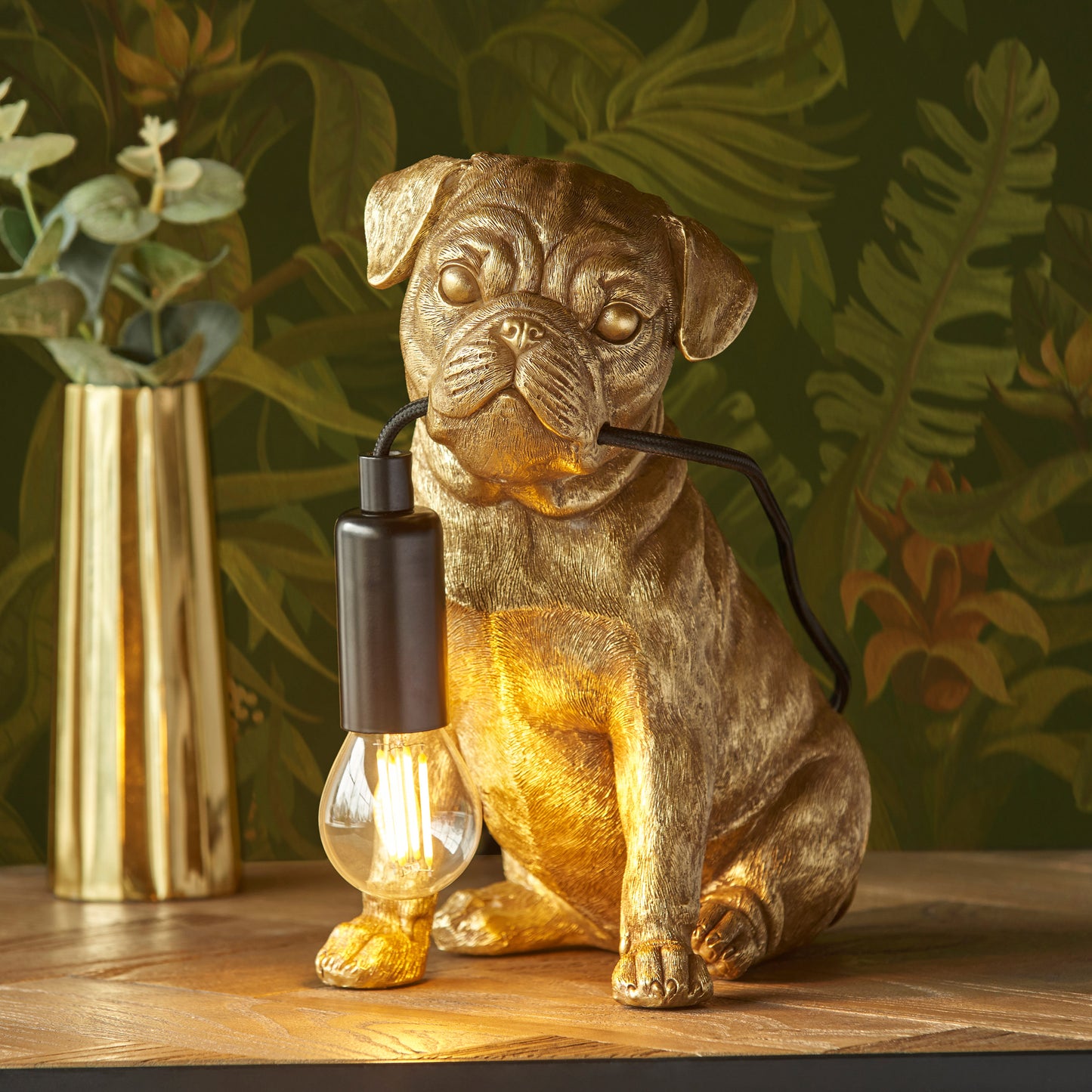 Pug Puppy Table Lamp Vintage Gold