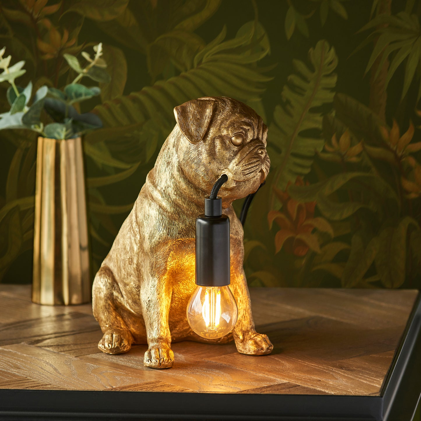 Pug Puppy Table Lamp Vintage Gold