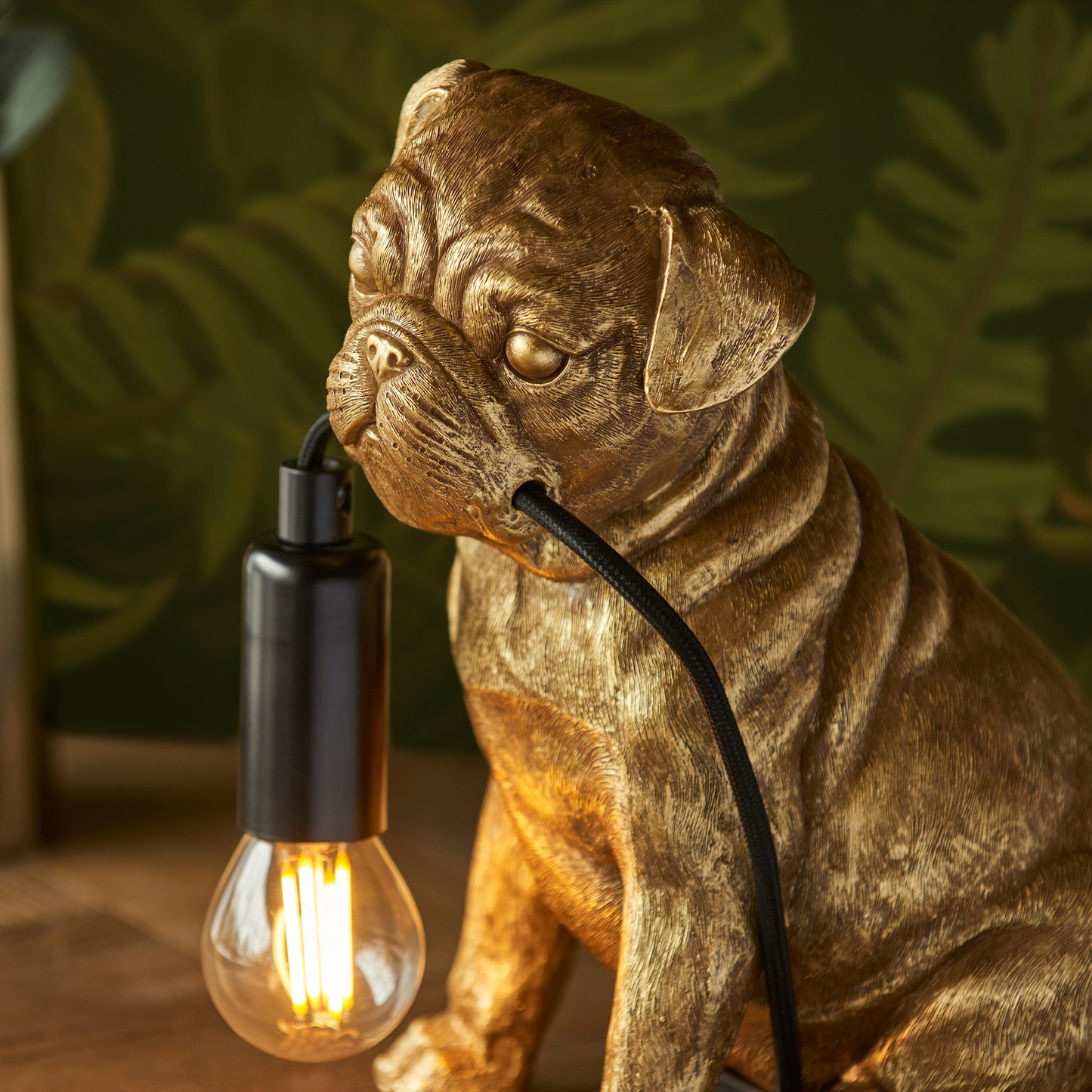 Pug Puppy Table Lamp Vintage Gold