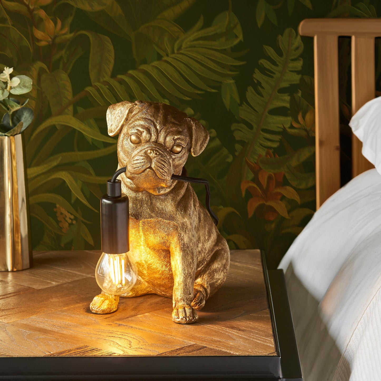 Pug Puppy Table Lamp Vintage Gold