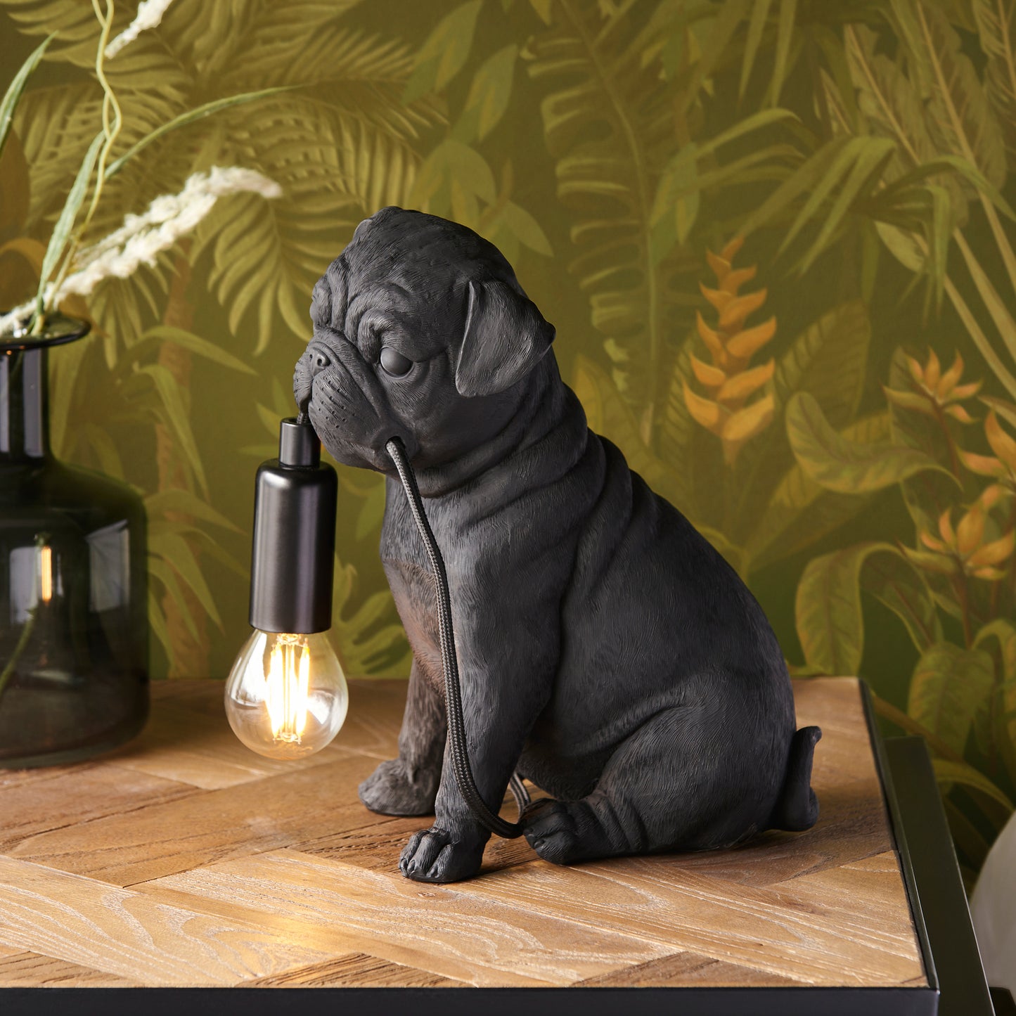 Pug Puppy Table Lamp Black