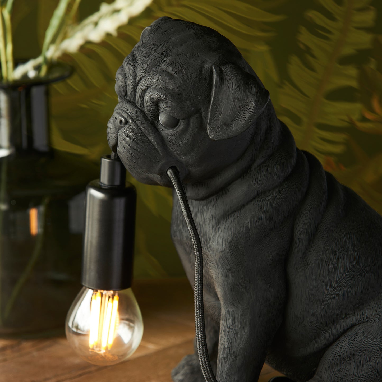 Pug Puppy Table Lamp Black