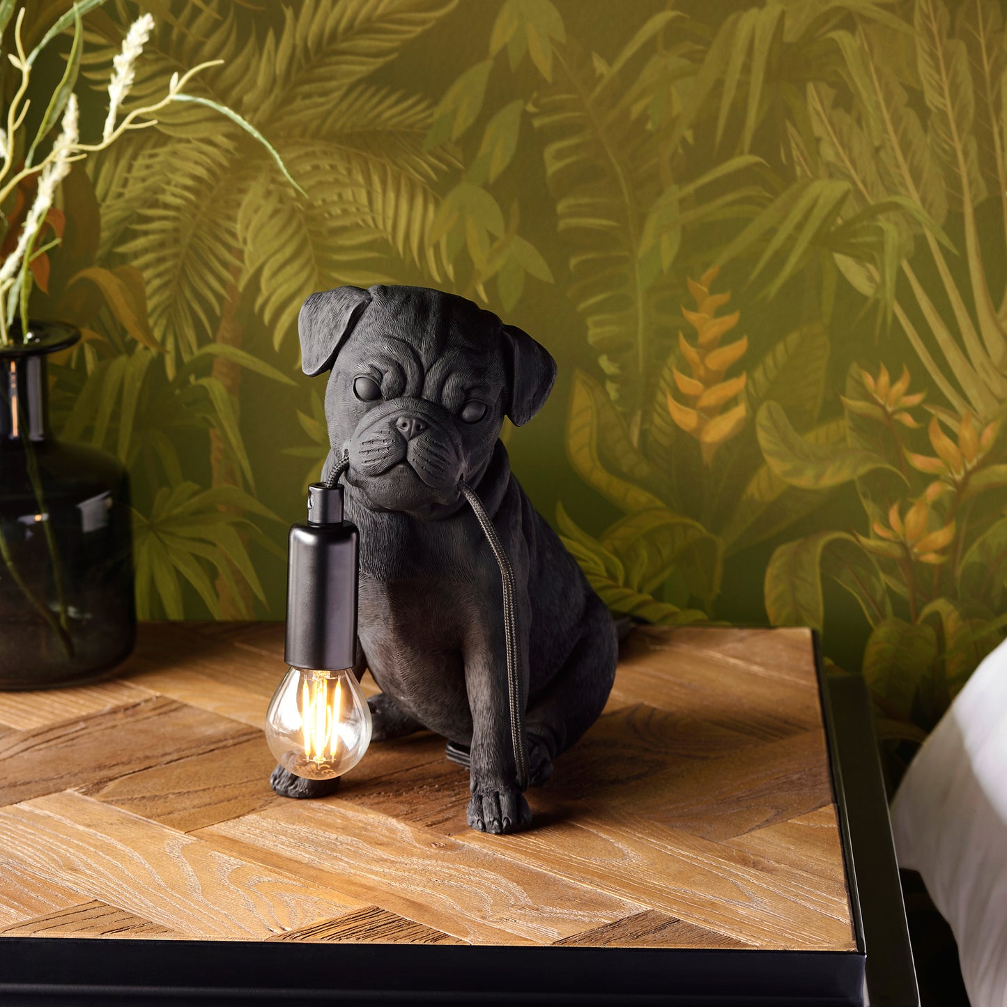 Pug Puppy Table Lamp Black