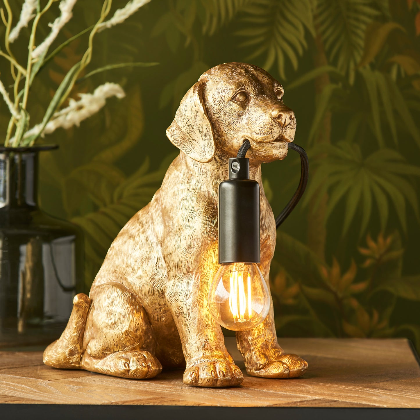 Labrador Puppy Table Lamp Vintage Gold