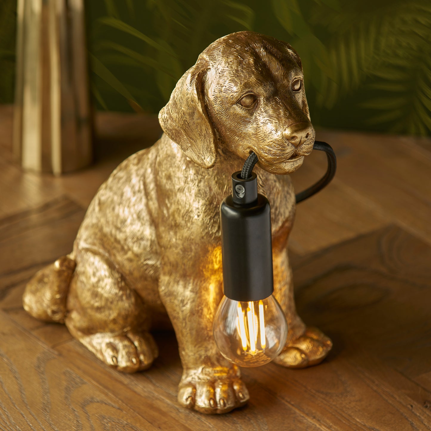 Labrador Puppy Table Lamp Vintage Gold