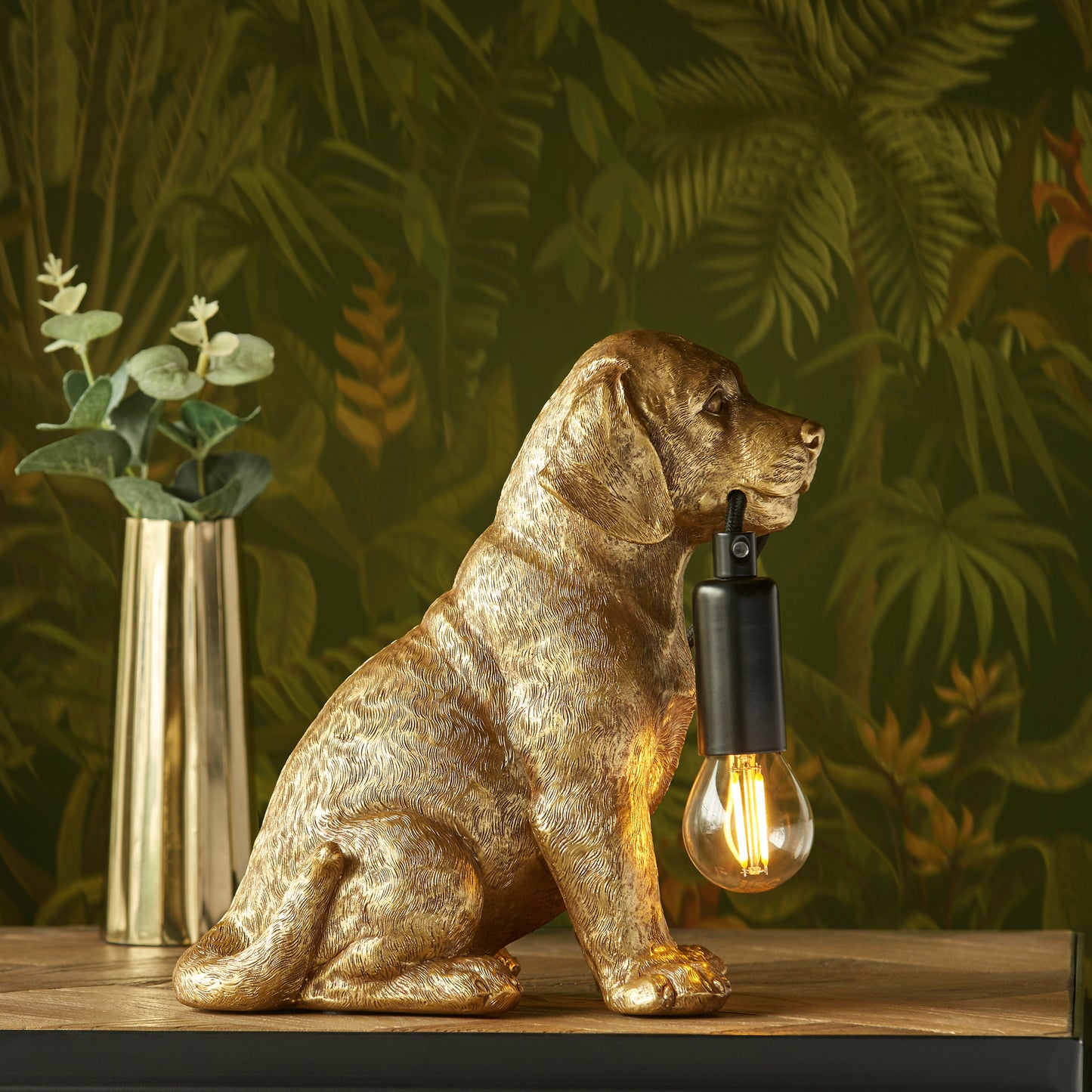 Labrador Puppy Table Lamp Vintage Gold