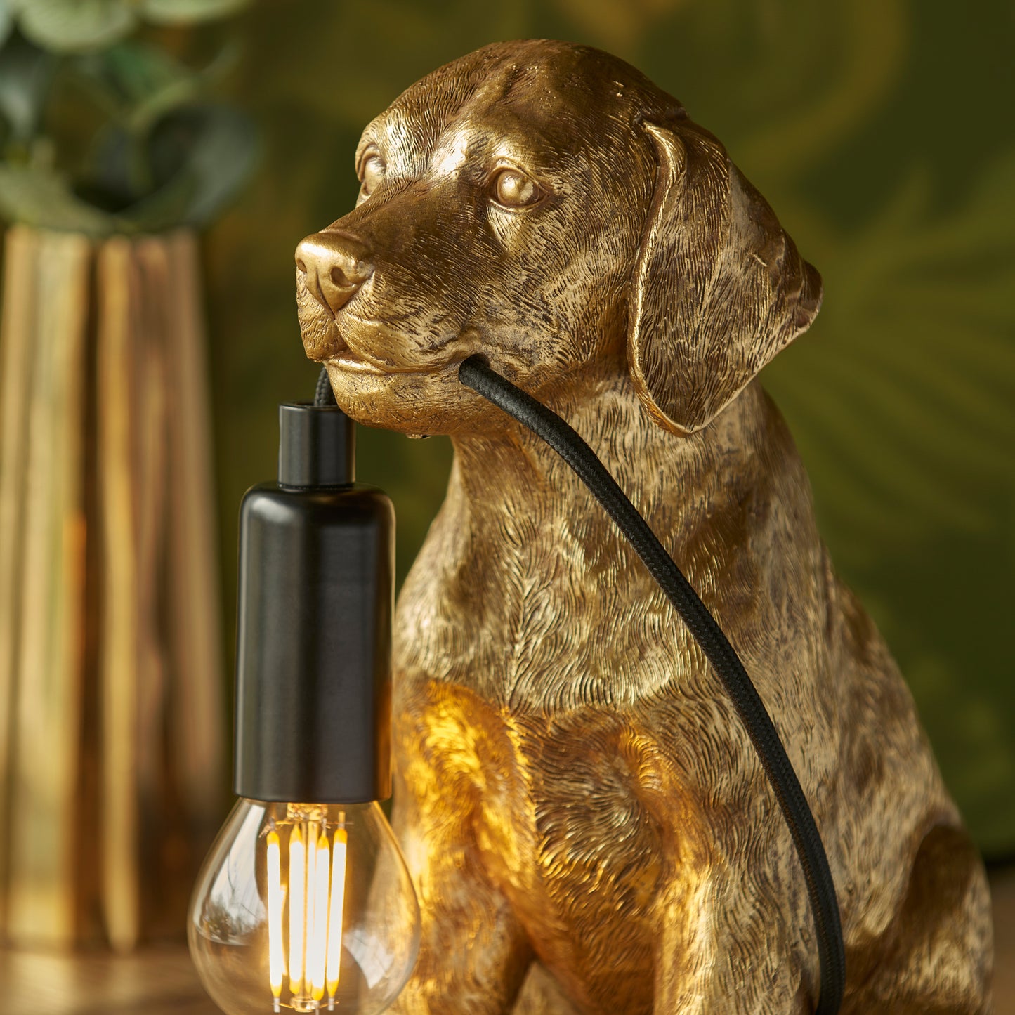 Labrador Puppy Table Lamp Vintage Gold