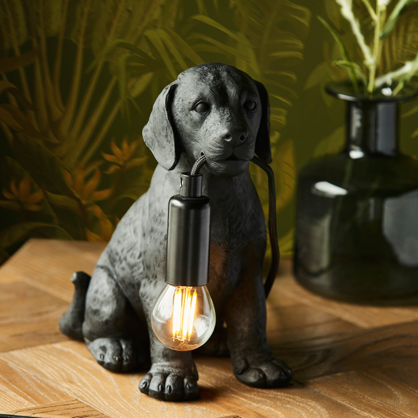 Labrador Puppy Table Lamp Black