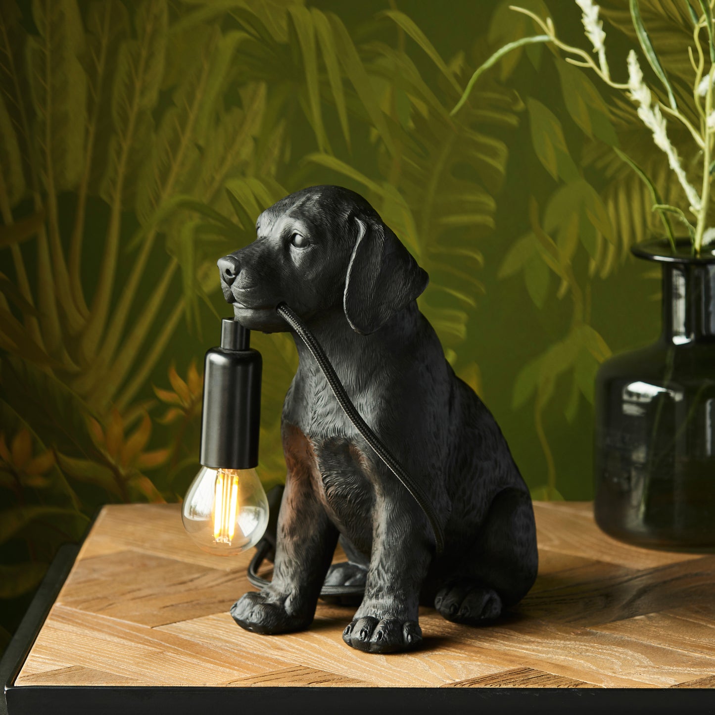 Labrador Puppy Table Lamp Black