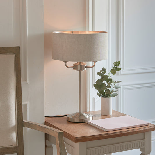 Highclere 3 Table Light Chrome & Natural Linen