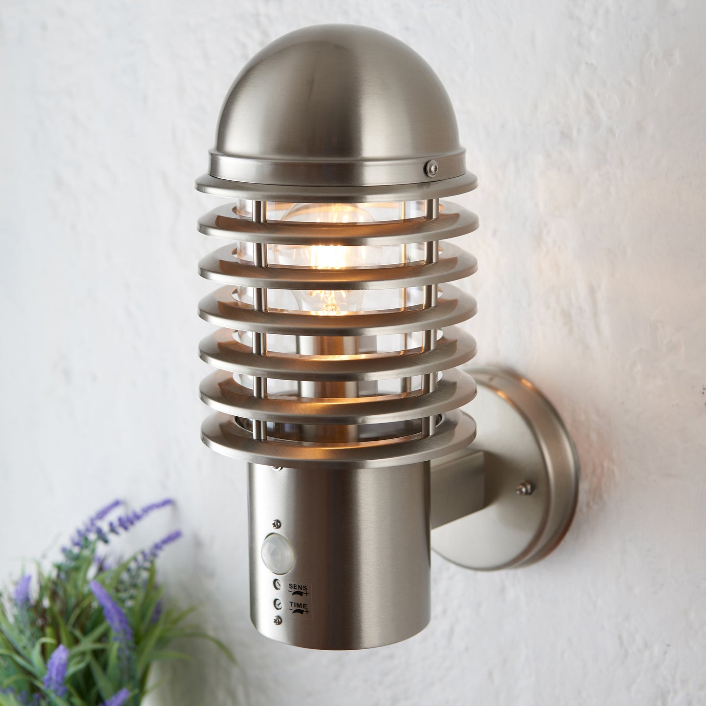 Louvre PIR Wall Light Brushed Steel