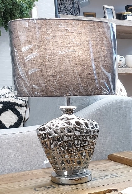 Chrome Mesh Table Lamp With Black Shade