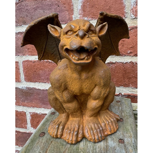 Winged Sitting Gargoyle Cast Iron Sculpture