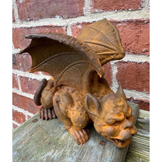 Winged Laying Gargoyle Cast Iron Sculpture